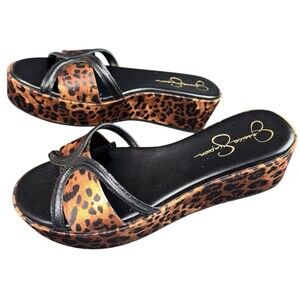 Jessica Simpson Size 11 Leopard Platform Sandals Shoes Heels Brown and Black New
